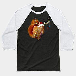 Squirrel Christmas Tree Lights Reindeer Santa Hat Xmas Squirrel Lover Gift Baseball T-Shirt